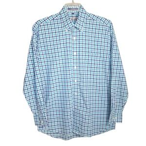 Alan Flusser Men Collared Button-Down Shirt M Blue/Baby Blue Plaid Long Sleeves